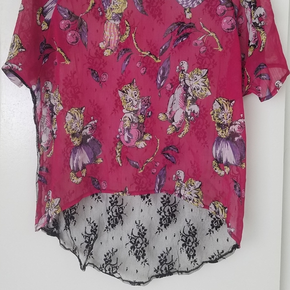Betsey Johnson Hi Low Lacy Top w/ Cats Size Medium - Picture 3 of 8